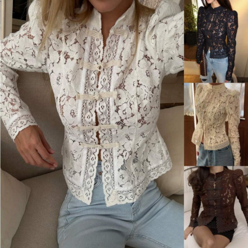 Vintage Fashion Club - Zomer kanten bedrukte shirts tops vrouwelijke