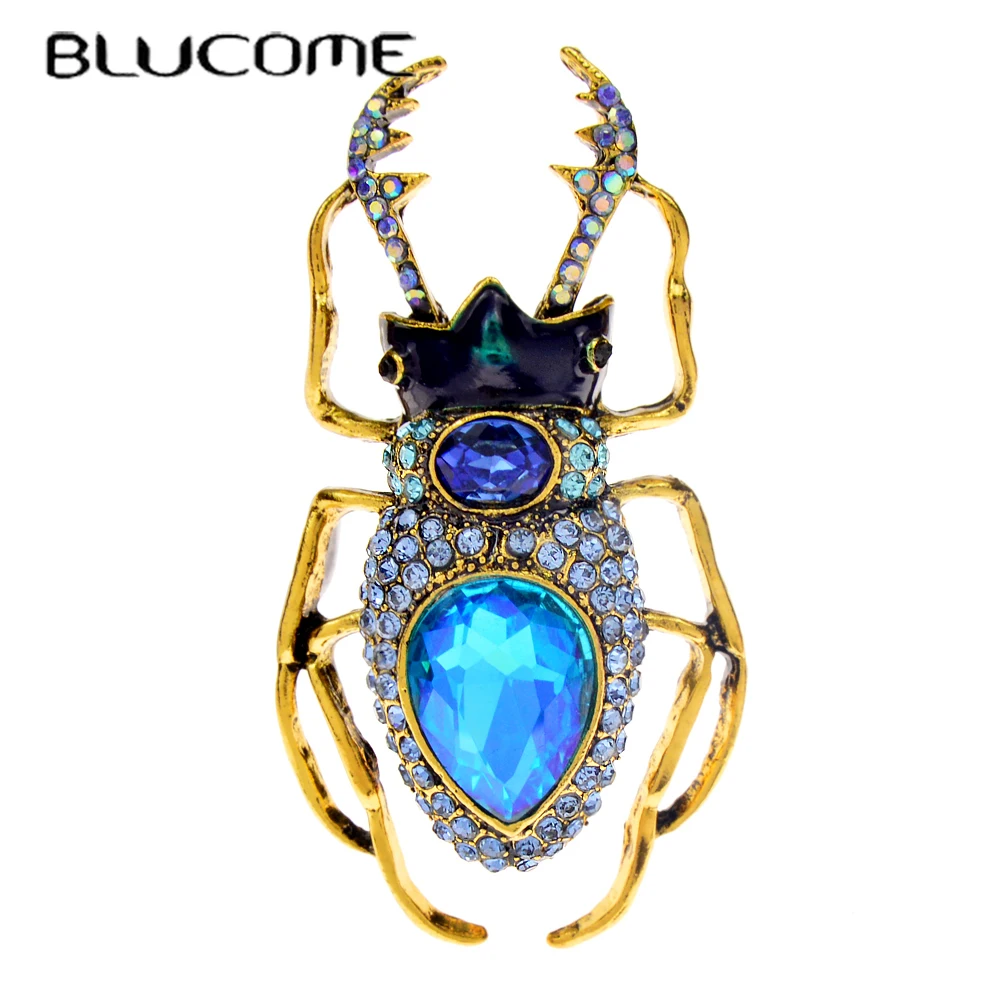 Vintage Fashion Bug - Blucome Blue Crystal Beetle Broches Voor