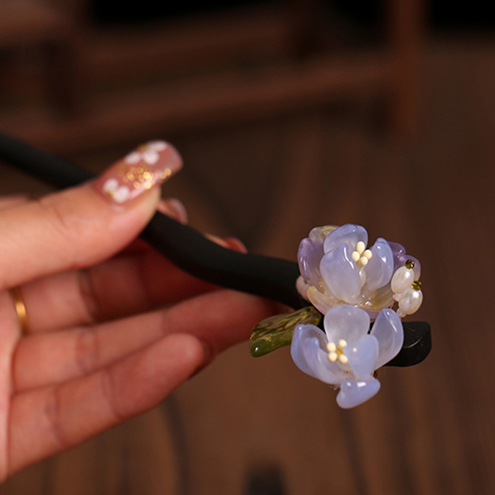 Vintage Fashion Shop - Vintage houten bloem haarspeld voor vrouwen,