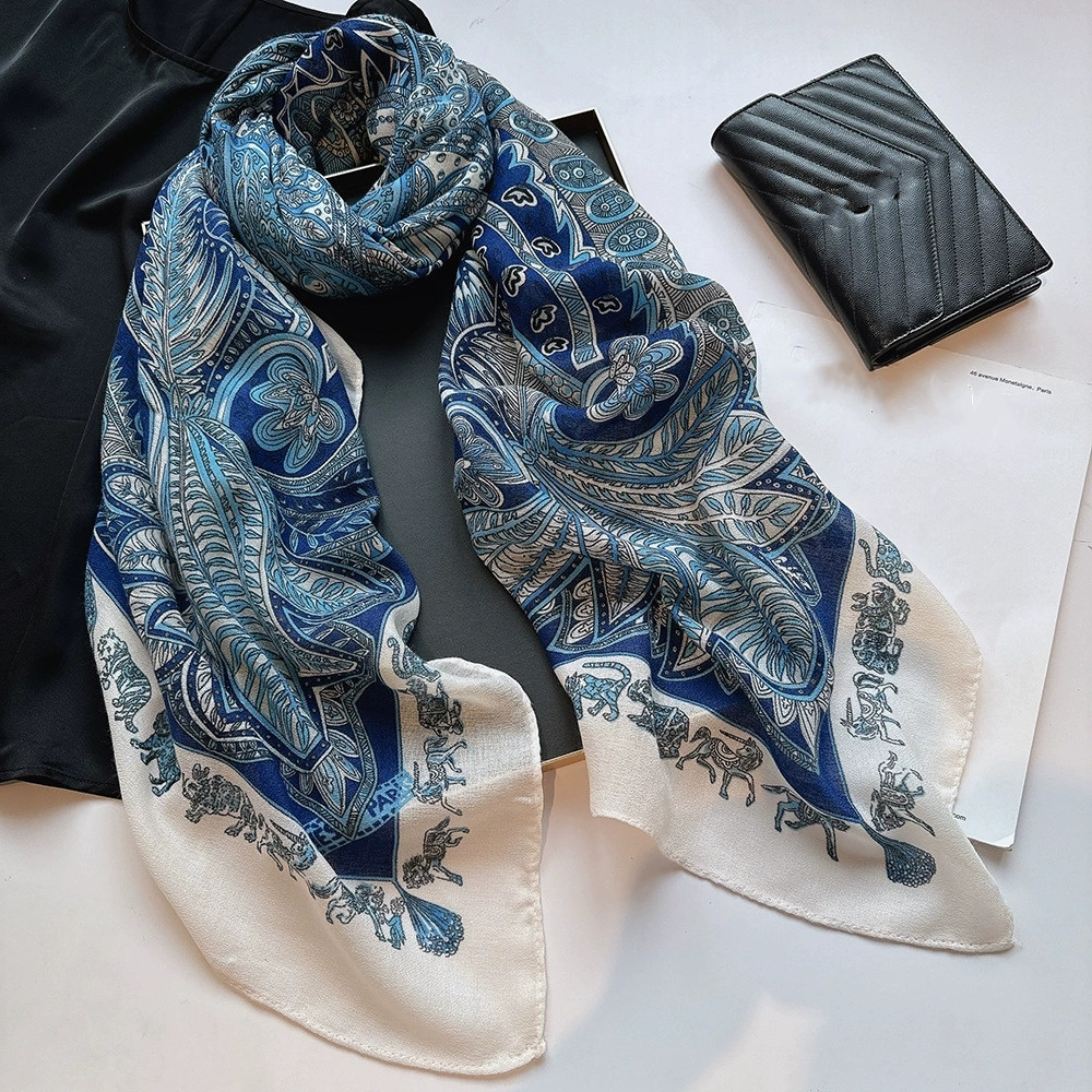 130 cm blauwe vierkante sjaal  - Vintage Fashion Knitwear recensie en prijs