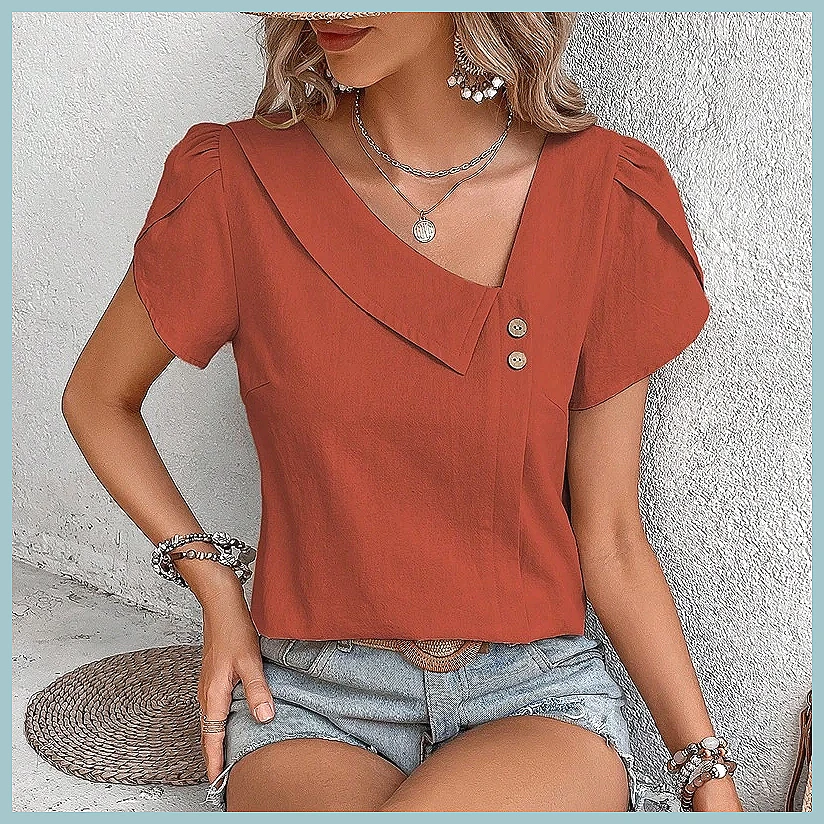 Zomerblouse 2024 in effen kleu - Usa Vintage Fashion recensie en prijs
